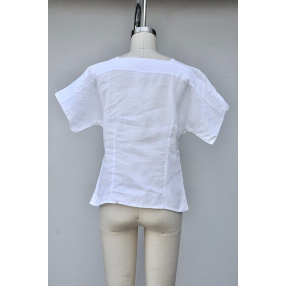 50s White LINEN Embroidered Blouse Eyelet Blouse Peasant Blouse Italian S - Picture 9 of 10